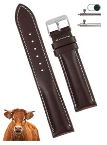 Padded Burgundy Full Grain Watch Strap with White Stitching Quick Release