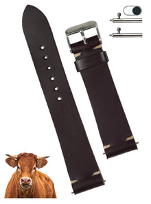 Vintage Slim Hand-Stitched Burgundy Leather Watch Band