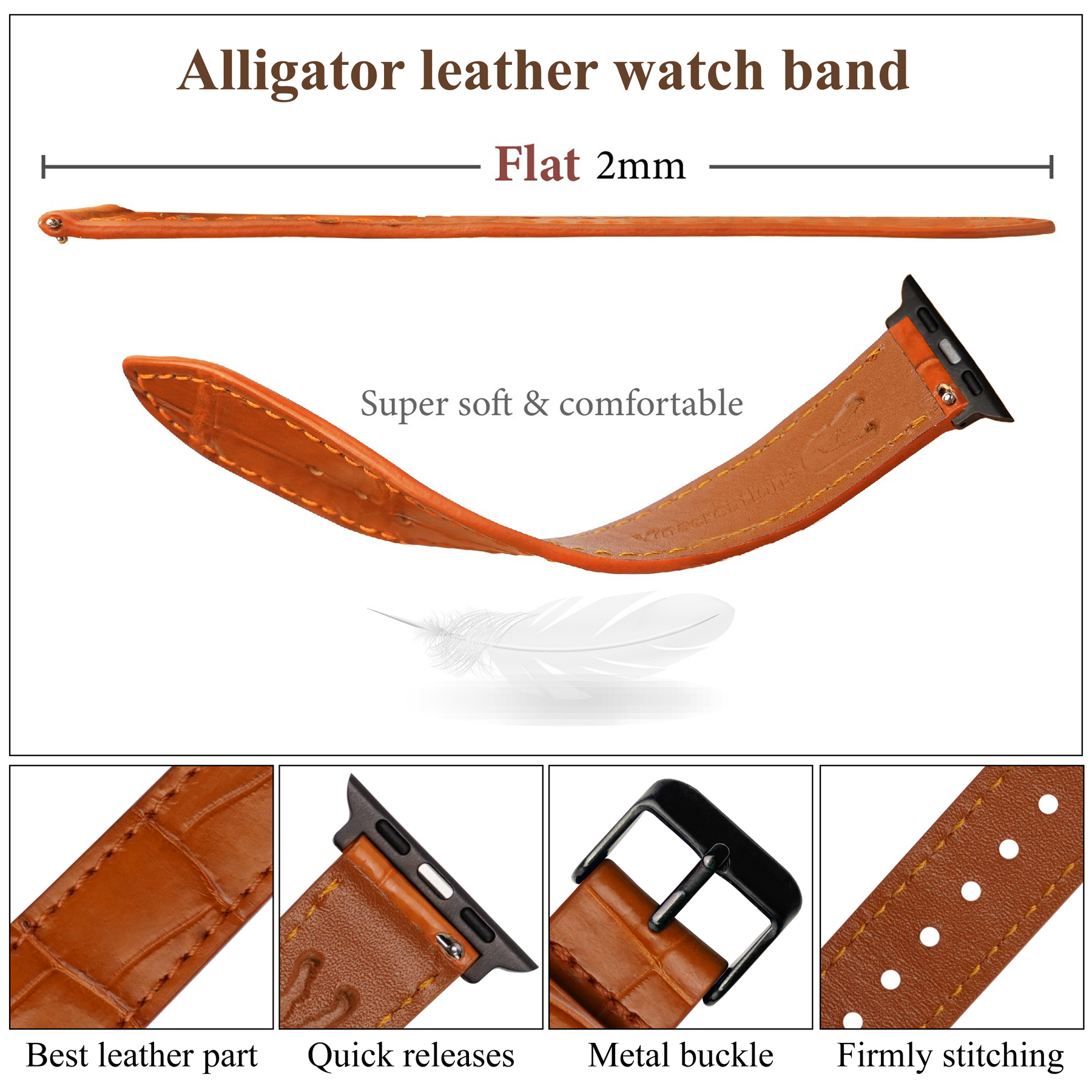 Slim Orange Alligator Apple Leather Watch Band