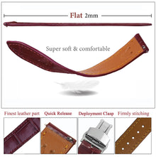 Burgundy Flat Alligator Belly Leather Watch Strap with Deployment Clasp