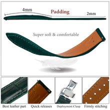 Green Alligator Leather Watch Strap with Deployment Clasp