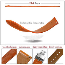 Orange Flat Alligator Belly Leather Watch Strap with Deployment Clasp