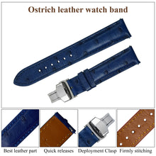 Blue Ostrich Leather Watch Strap with Deployment Clasp