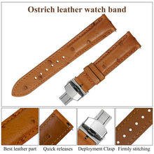 Tan Brown Ostrich Leather Watch Strap with Deployment Clasp