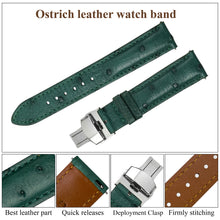 Green Ostrich Leather Watch Strap with Deployment Clasp