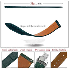Green Flat Alligator Belly Leather Watch Strap with Deployment Clasp