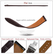 Dark Brown Flat Alligator Belly Leather Watch Strap with Deployment Clasp