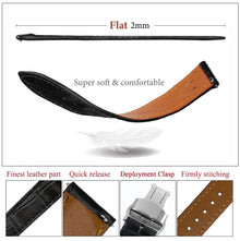 Black Flat Alligator Belly Leather Watch Strap with Deployment Clasp