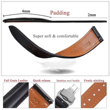 Padded Black Full Grain Leather Watch Strap with Deployment Clasp