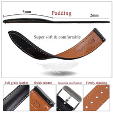 Padded Black Full Grain Watch Strap with White Stitching Quick Release