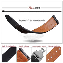 Black Flat Full Grain Leather Watch Strap with Deployment Clasp  Description: