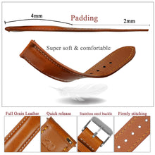 Flat Tan Brown Full Grain Watch Strap with White Stitching Quick Release