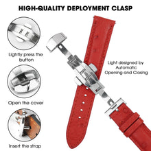 Red Ostrich Leather Watch Strap with Deployment Clasp