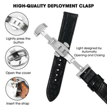 Black Flat Alligator Belly Leather Watch Strap with Deployment Clasp