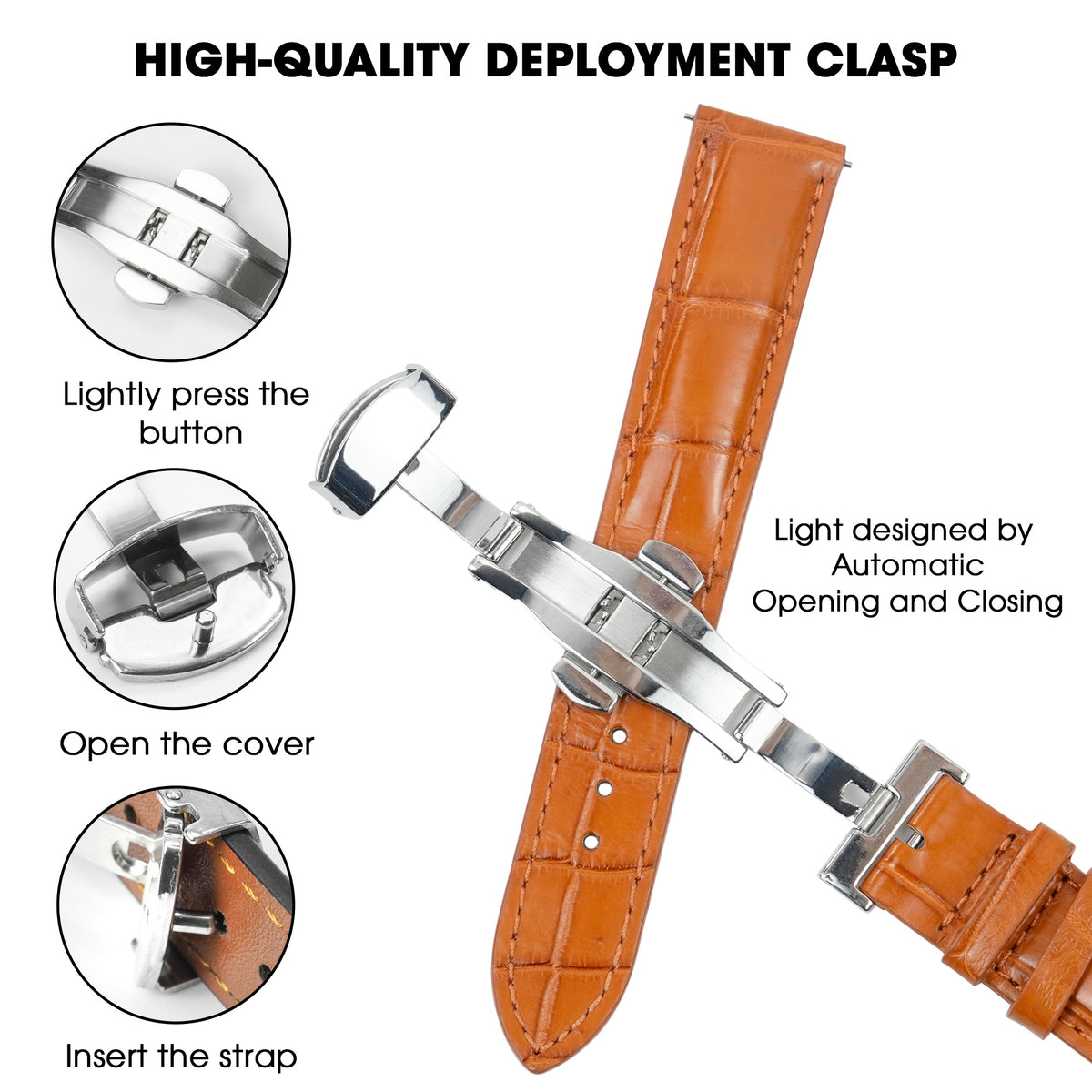 Orange Alligator Leather Watch Strap with Deployment Clasp