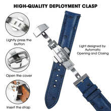 Blue Ostrich Leather Watch Strap with Deployment Clasp