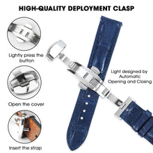 Blue Alligator Leather Watch Strap with Deployment Clasp