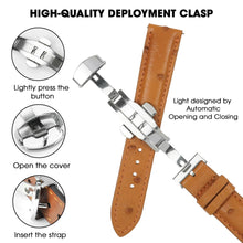Tan Brown Ostrich Leather Watch Strap with Deployment Clasp
