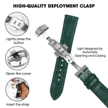 Green Flat Alligator Belly Leather Watch Strap with Deployment Clasp