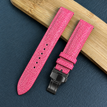 Padded Pink Stingray Leather Watch Strap with Deployment Clasp