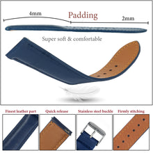 Padded Navy Blue Leather Watch Strap