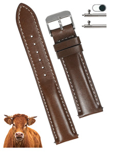 Padded Brown Full Grain Watch Strap with White Stitching Quick Release