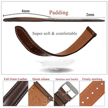 Padded Brown Full Grain Watch Strap with White Stitching Quick Release