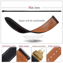 Black Flat Full Grain White Stiching Leather Watch Strap with Deployment Clasp DH-NO-211D