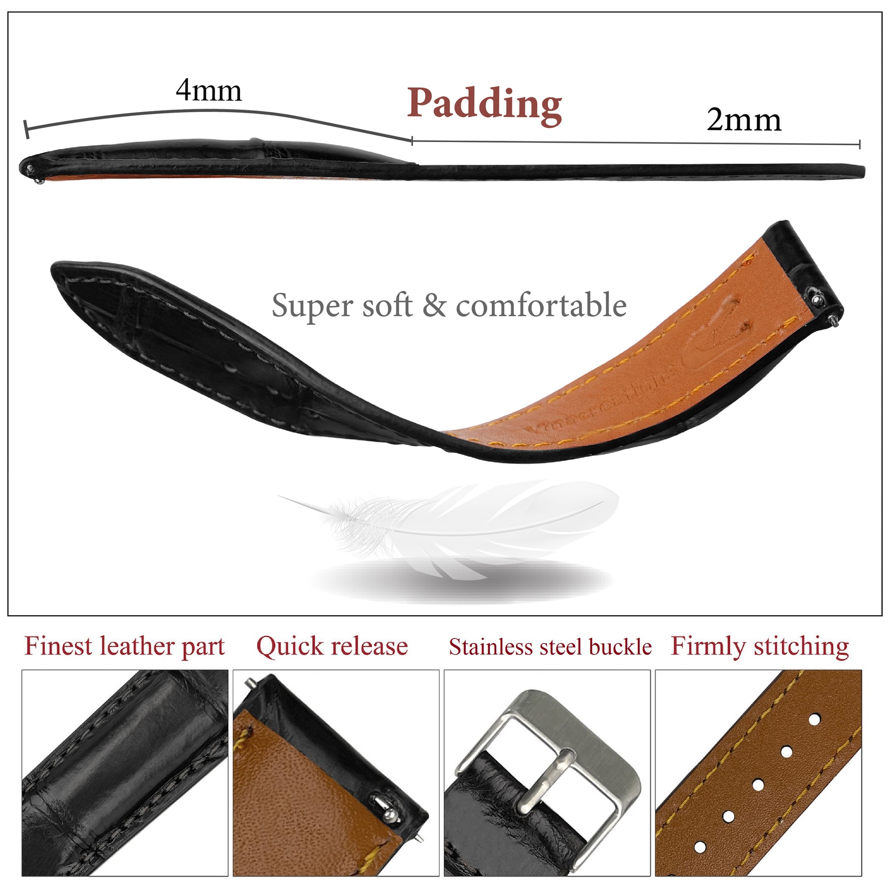 Black Alligator Leather Watch Strap