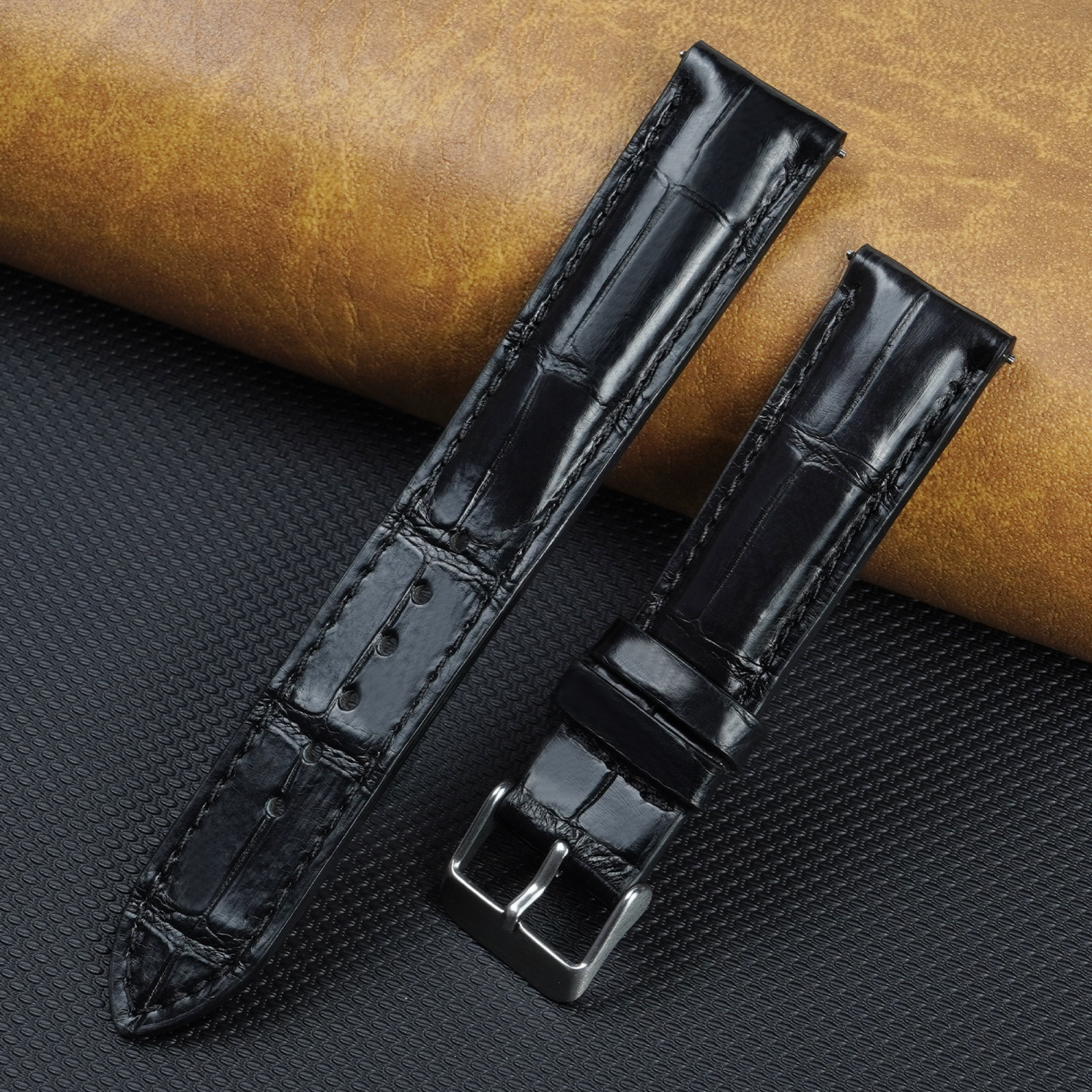Black Alligator Leather Watch Strap