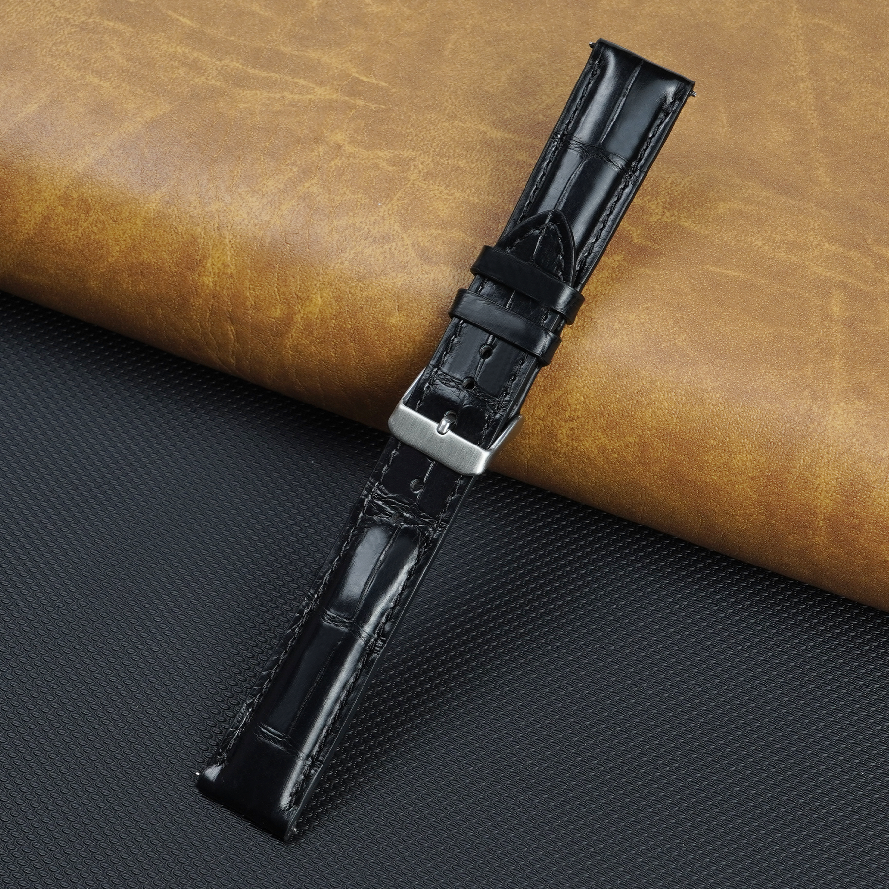Black Alligator Leather Watch Strap