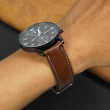 Padded Brown Full Grain Watch Strap with White Stitching Quick Release
