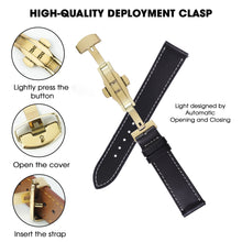 Black Flat Full Grain White Stiching Leather Watch Strap with Deployment Clasp DH-NO-211D