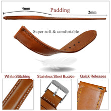 Padded Tan Brown Full Grain Watch Strap with White Stitching Quick Release