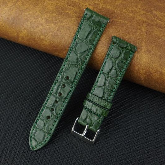 Green Slim Alligator Leather Watch Strap For Men Quick Release Thin Crocodile Watch Band