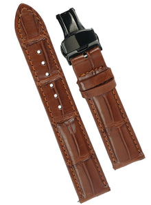 Flat Light Brown Deployment Alligator Leather Watch Band, Crocdile Watch Strap
