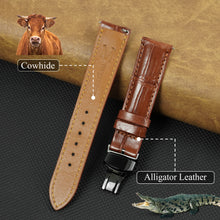 Flat Light Brown Deployment Alligator Leather Watch Band, Crocdile Watch Strap