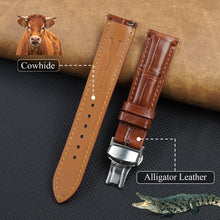 Light Brown Alligator Leather Watch Strap with Deployment Clasp