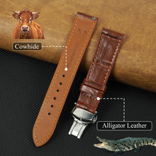 Light Brown Flat Alligator Belly Leather Watch Strap with Deployment Clasp