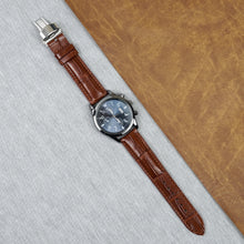 Light Brown Alligator Leather Watch Strap with Deployment Clasp