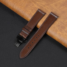 Brown Flat Full Grain Leather Watch Strap with Deployment Clasp