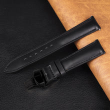 Padded Black Full Grain Leather Watch Strap with Deployment Clasp