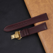 Burgundy Flat Full Grain Leather Watch Strap with Deployment Clasp