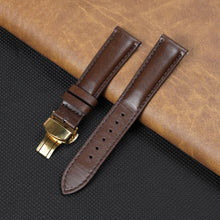 Padded Brown Full Grain Leather Watch Strap with Deployment Clasp