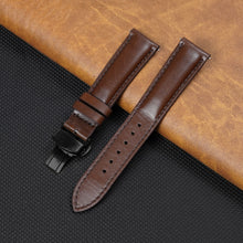 Padded Brown Full Grain Leather Watch Strap with Deployment Clasp
