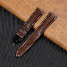 Brown Full Grain Watch Strap with White Stitching and Deployment Clasp