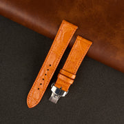 Orange Alligator Flat Leather Watch Strap with Deployment Clasp