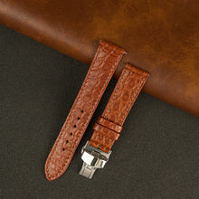 Light Brown Alligator Flat Leather Watch Strap with Deployment Clasp
