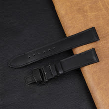 Black Flat Full Grain Leather Watch Strap with Deployment Clasp  Description: