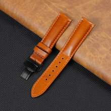 Padded Tan Brown Full Grain Leather Watch Strap with Deployment Clasp